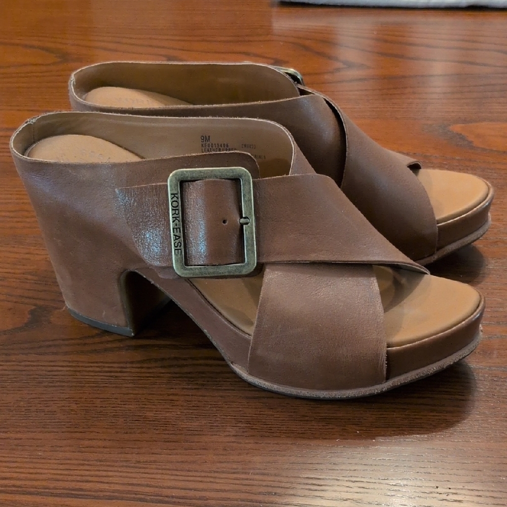 Kork-Ease Women's Brown Leather Platform Sandals 9M